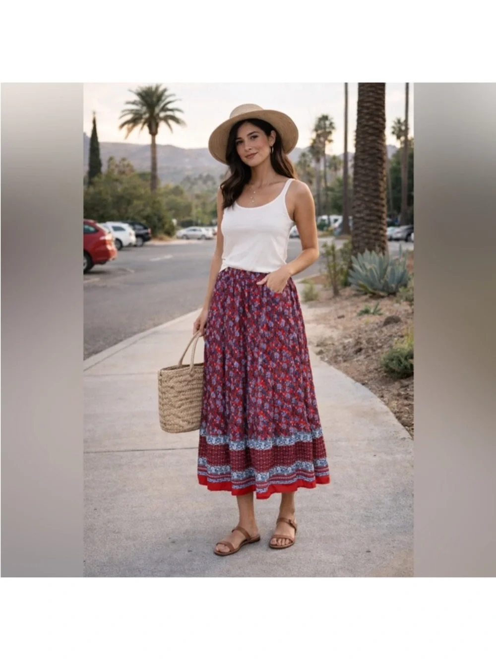 NWOT Loft Boho Floral Red Maxi Skirt - Picture 2 of 3